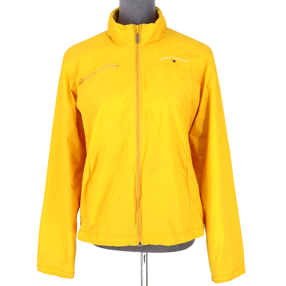 Tommy Hilfiger Jacket Womens Large Yellow Nylon Zip Fleece Lined Vintage Y2K